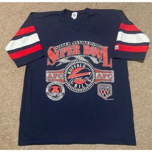 Vintage 1990 XL Buffalo Bills Logo 7 AFC Champs Superbowl 1/2 Sleeve T-Shirt USA